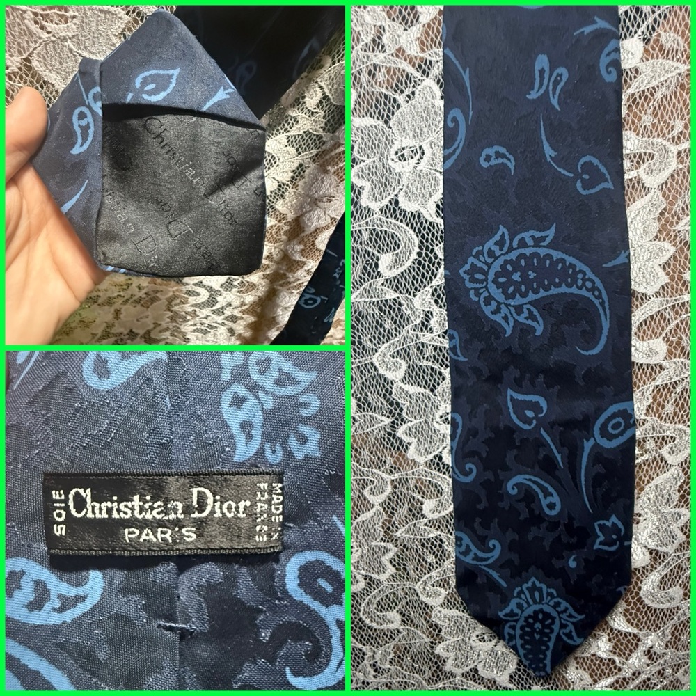 Vintage Christian Dior Navy Blue Paisley Silk Tie 1970s excellent condition